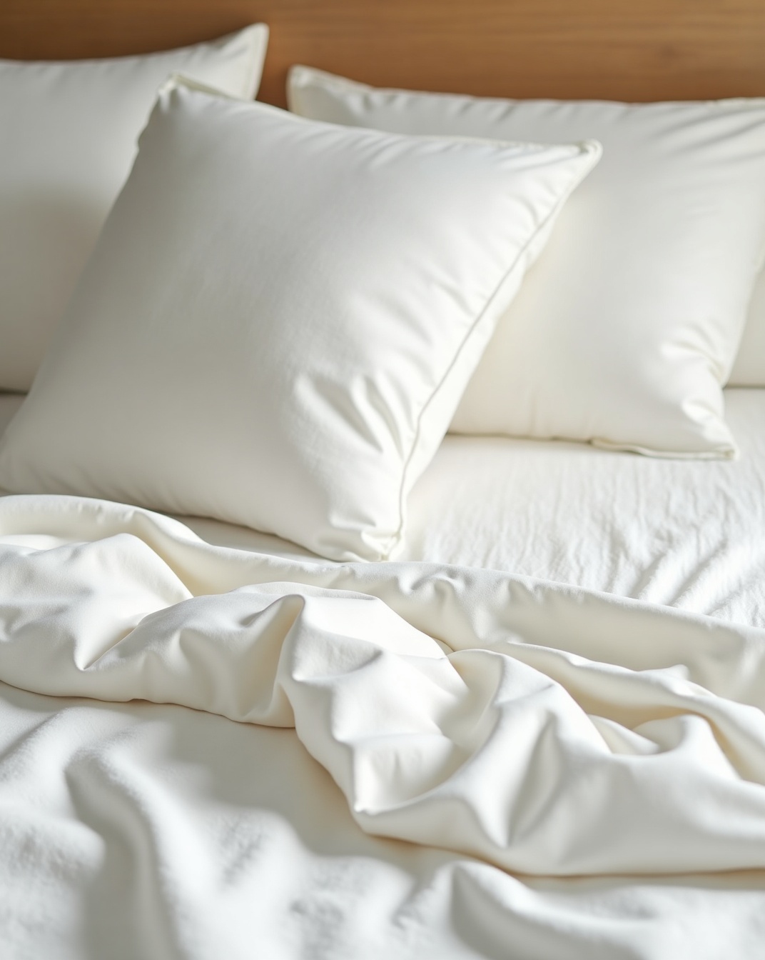 Sunlit bedroom with crisp white bamboo bedding